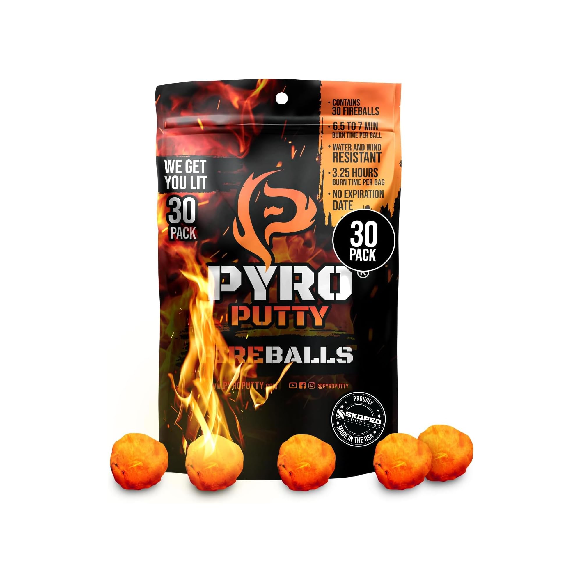 Pyro Putty Fire Balls: Fire Plugs Fire Starter with 7 Minute Burn Time, Waterproof, Weatherproof Emergency Kit Survival Gear Essential - 30 Pack