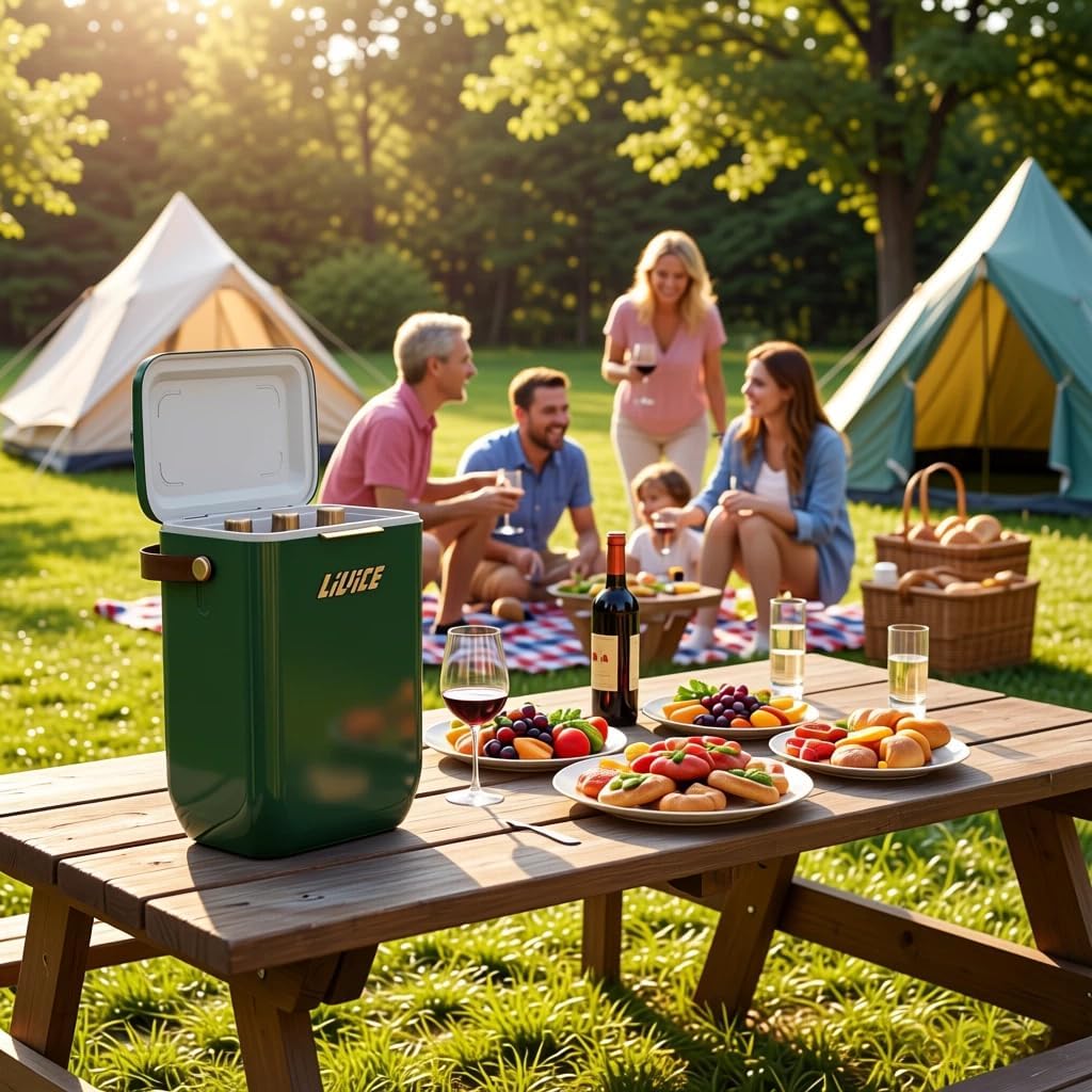 12QT Insulated Cooler with Ice Block, Portable Hard Cooler Small Ice Chest for Camping Picnic, 4 Wine Bottle Carrier Great Gift for Wine Lovers