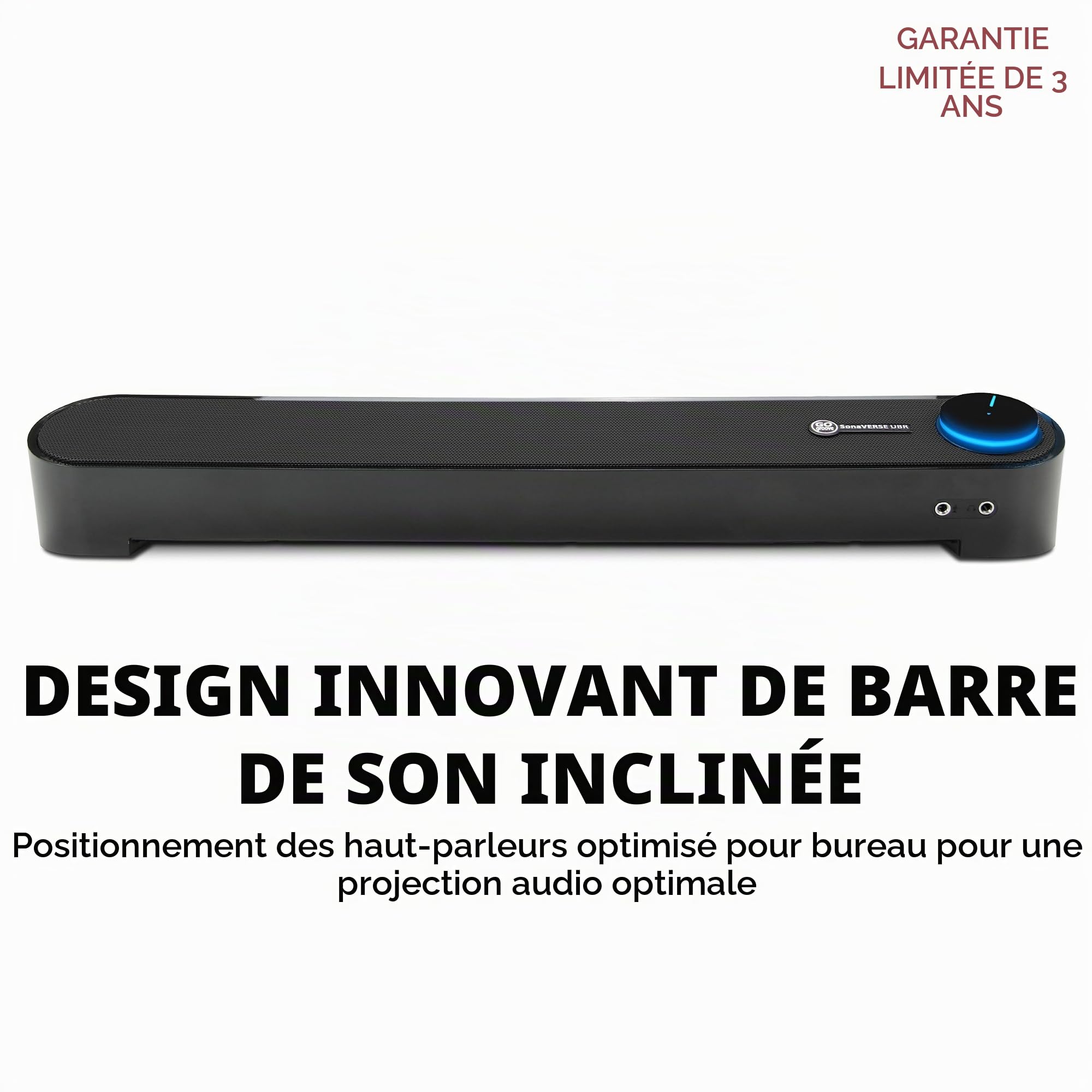 GOgroove Barre de son pour PC - Haut-parleur stéréo portable 2.0 avec ports audio intégrés, bouton d'alimentation LED éclairé, alimentation USB, pour PC, ordinateurs portables et ordinateurs portables