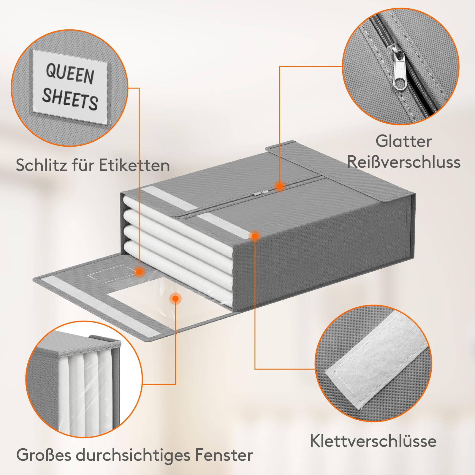 Lifewit 6 Stück Bettlakenbeutel, Faltbarer Bettwäsche-Organizer für Bettlaken mit Klarsichtfenster, Schubladen Aufbewahrungsbox, Unterbett Kleiderschrank, Grau