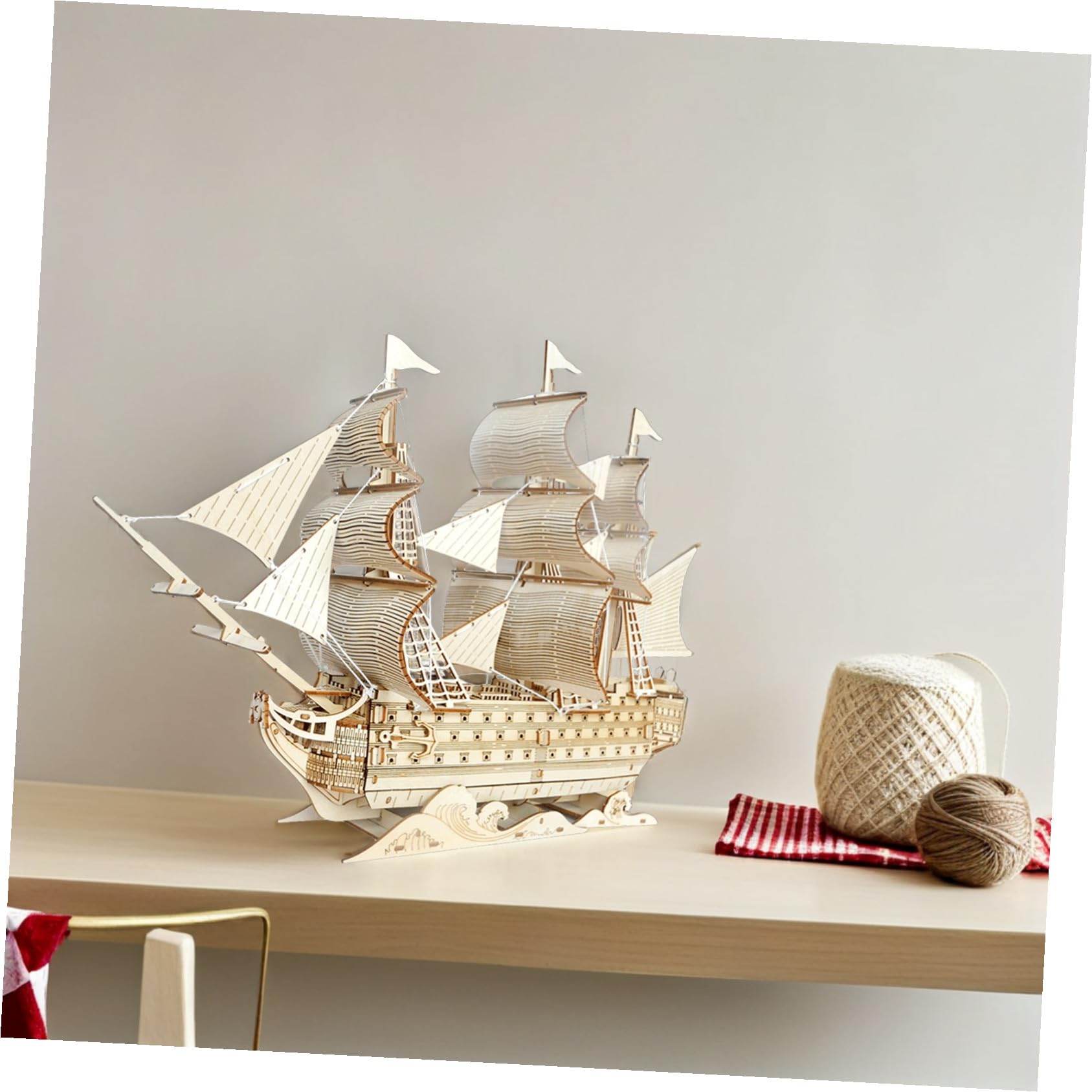 ERINGOGO Puzzle del di puzzle adulti decorazione da tavolo arredamento a tema nautico di nave in legno Light Brown