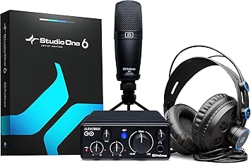 PreSonus AudioBox Go Creator Complete Studio Recording Bundle with USB Audio 96K Interface, Condenser Microphone, Professional Monitoring Headphones, and Studio One Pro DAW Software