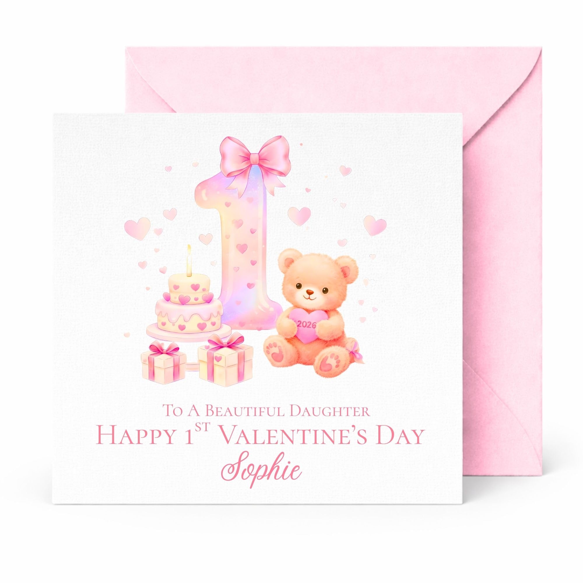 Personalised 1st Valentine’s Day Card for Baby Girl, First Valentine Daughter Card with Teddy Bear