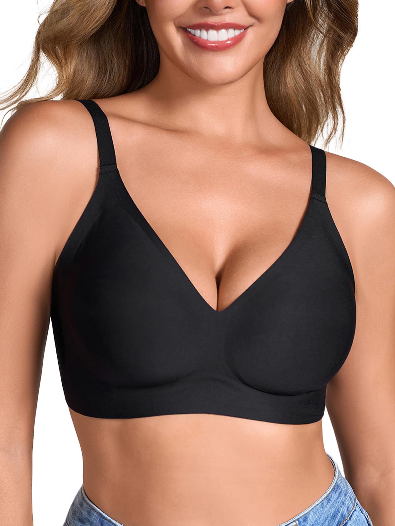 EYNMIN Deep V Push Up Bras for Women Seamless Wireless No Underwire Jelly Supportive Full Coverage Comfortable Everyday