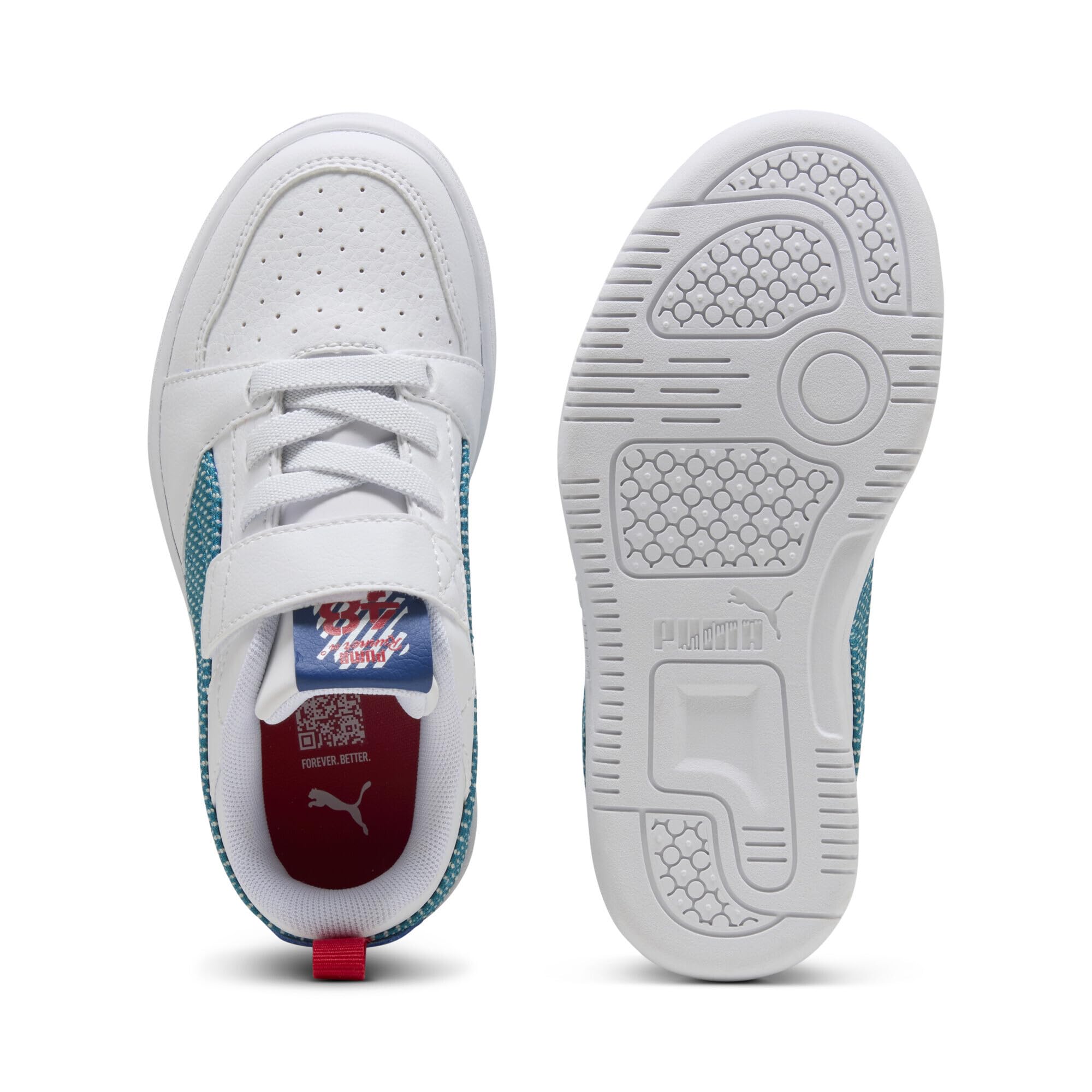 PUMA Unisex Çocuk Puma Rebound V6 Lo AC+ PS Spor Ayakkabı PUMA White-Blue-Clyde Royal 34