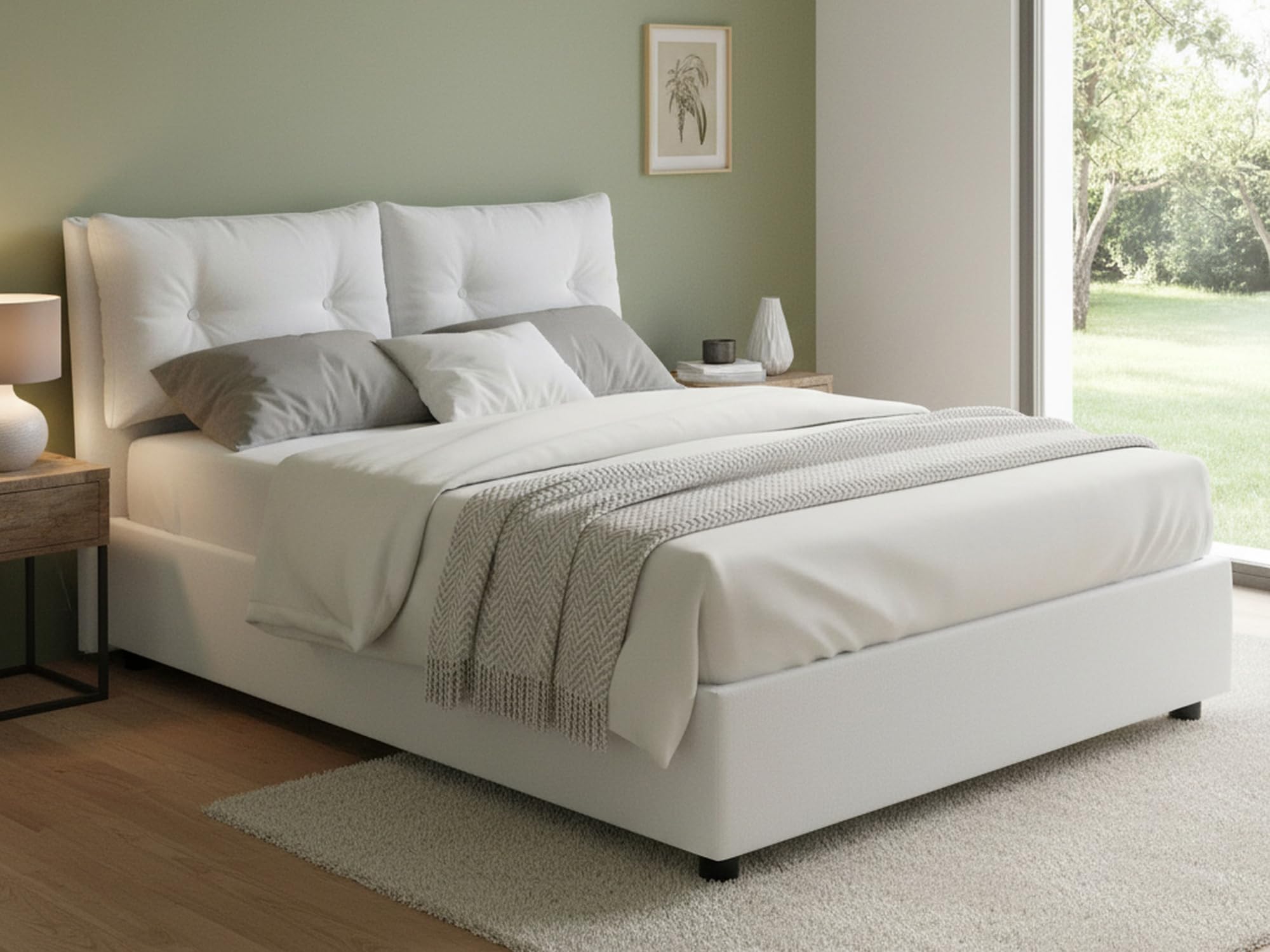 Talamo Italia - Letto matrimoniale Elisabetta, Letto contenitore con rivestimento in tessuto, 100% Made in Italy, Apertura frontale, adatto per materasso Cm 160x190, Bianco