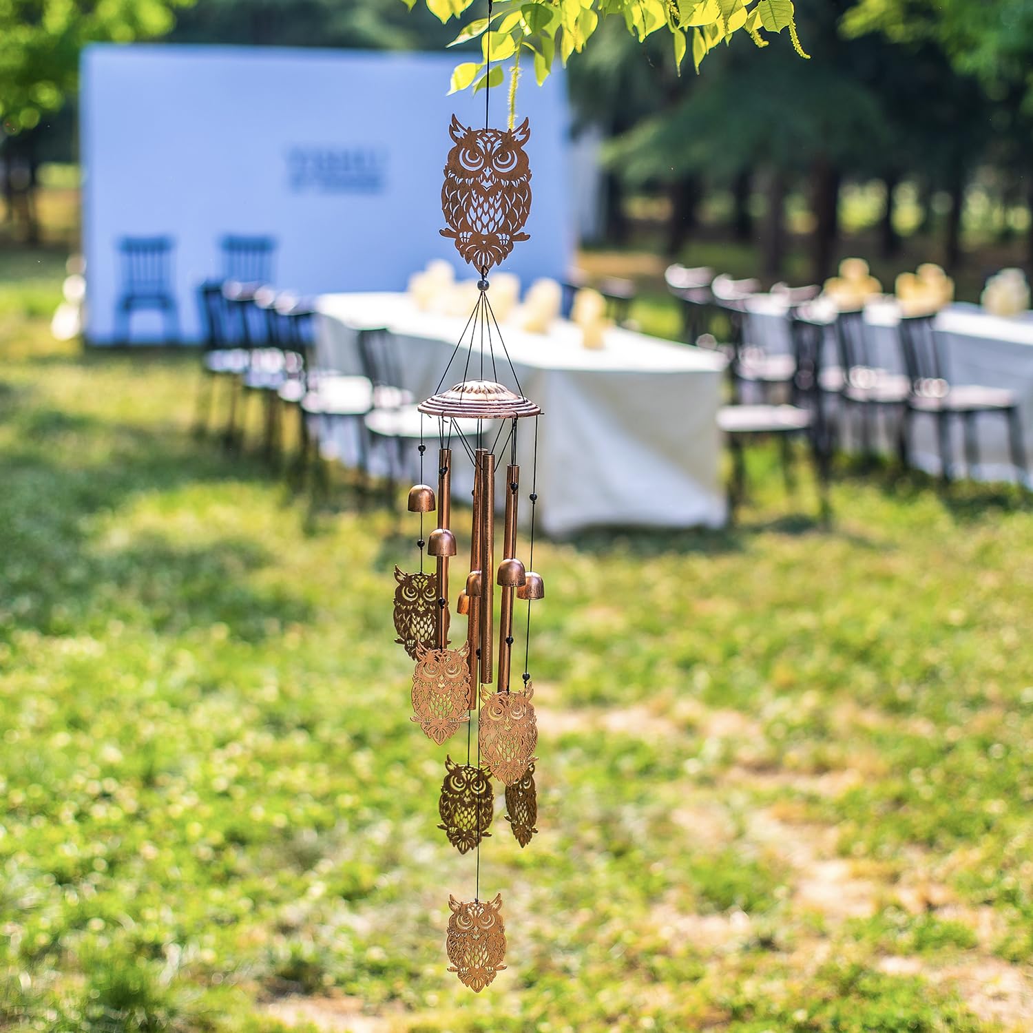 Windspiel mit Eulen, Geschenke mit Eulen für Frauen/Männer/Mutter/Frau/Oma, Geburtstagsgeschenk, Gedenkgeschenk, Metall-Windspiele für draußen/drinnen, Rasen, Terrasse, Veranda, Hof, Gartendeko