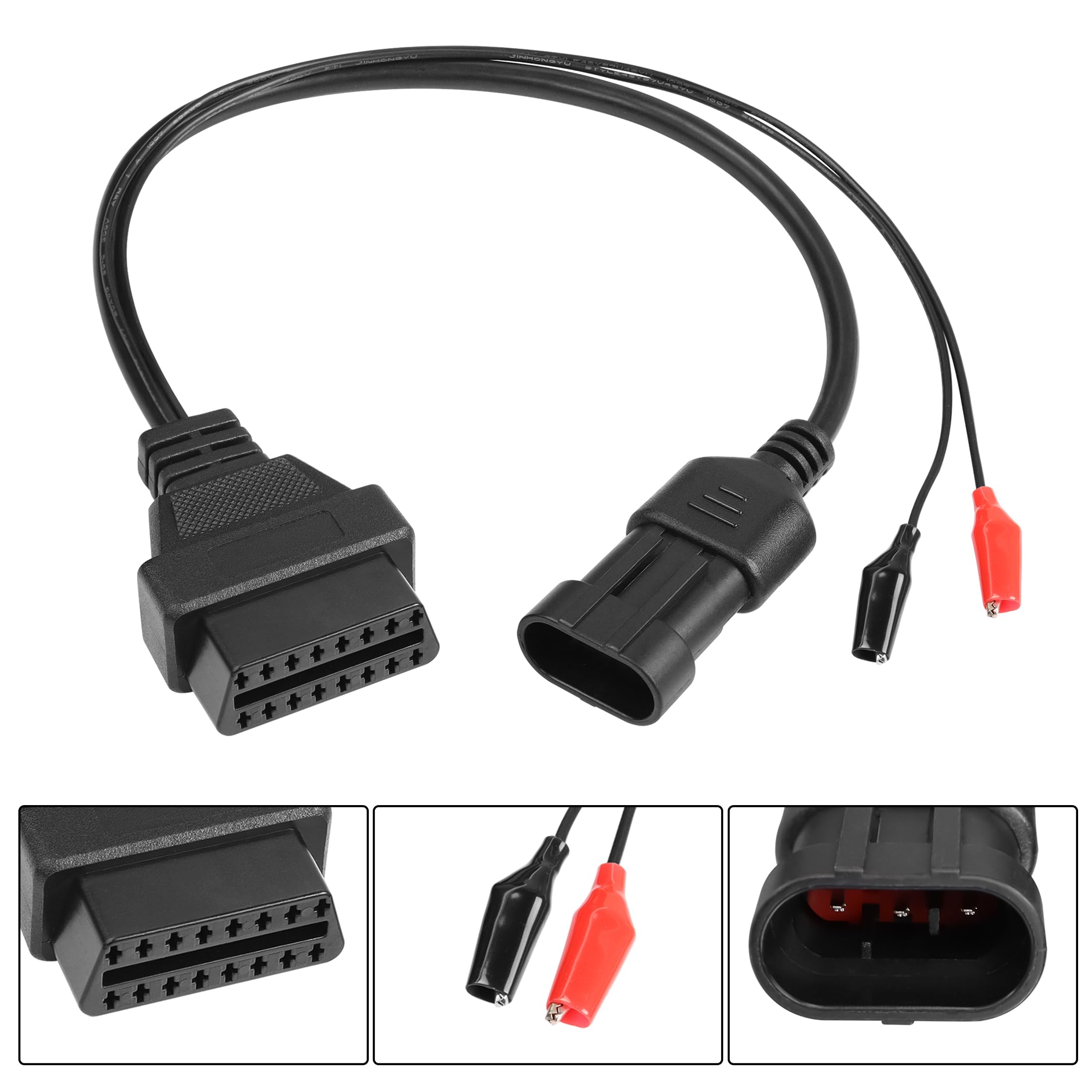 YACSEJAO Adattatore da 3 pin a 16 pin OBD2, connettore diagnostico per auto OBD OBDII a 3 pin maschio a 16 pin femmina con clip a coccodrillo per auto Fiat Alfa Romeo Lancia