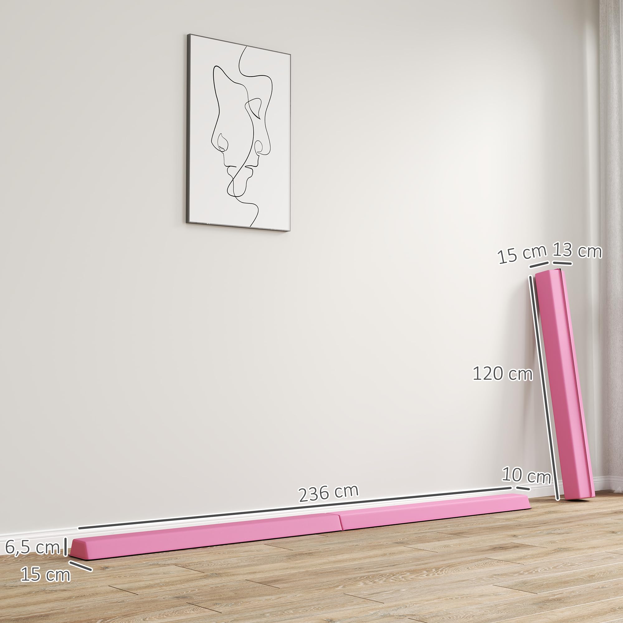 SPORTNOW Trave d'Equilibrio Pieghevole 236 cm, Trave da Ginnastica Portatile Antiscivolo, Fino a 80 kg, per Bambini 3+ Anni