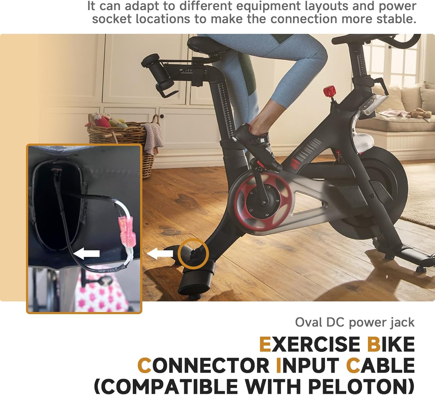 Power Cord Plug Connector Compatible with Peloton Bike (Not for Bike Plus), Oval DC Jack, 8.85 Inches Long, Exercise Bike Power Plug Connector Replacement