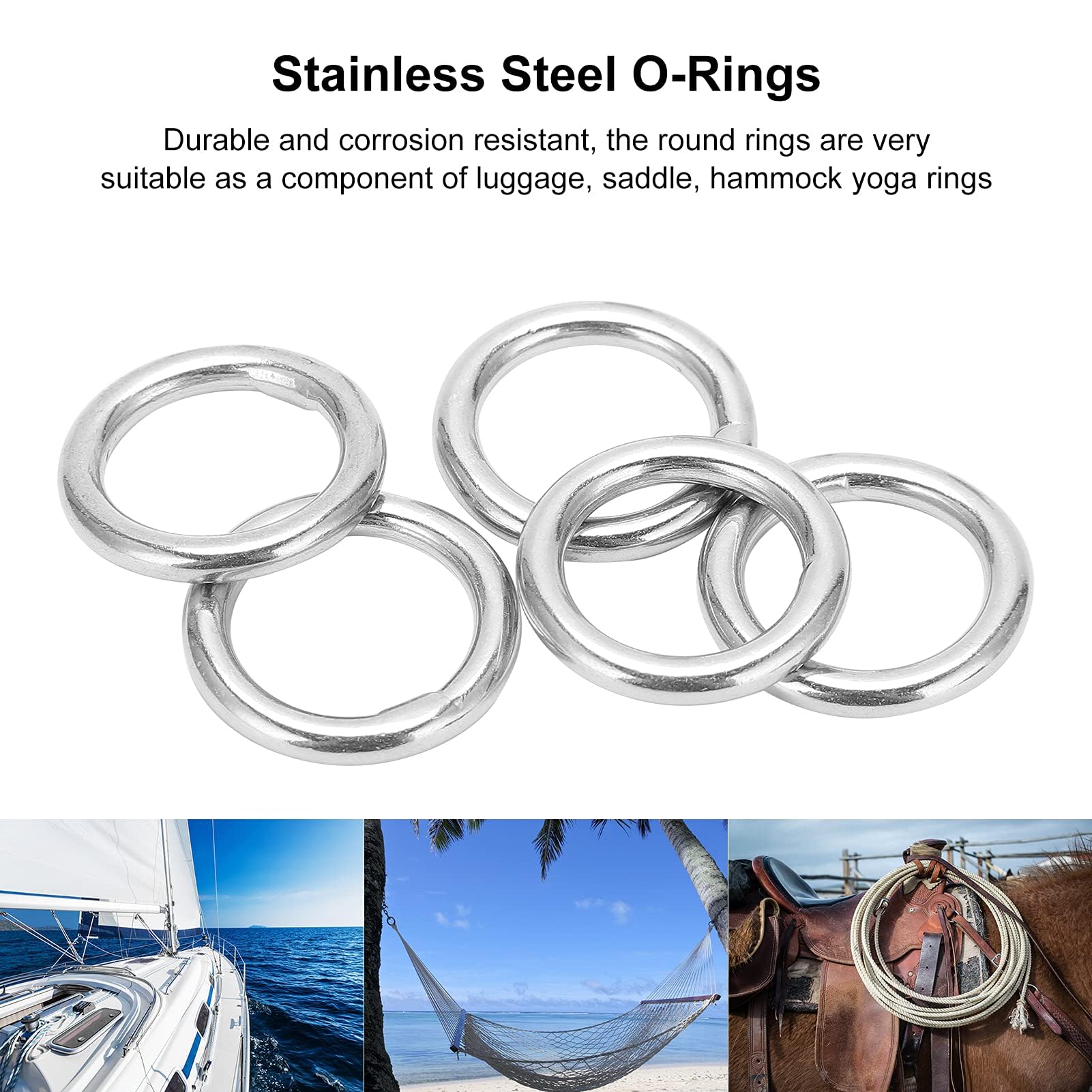 Alomejor 5 Anillos Redondos De Acero Inoxidable, Junta Tórica Soldada con Autógena Suave para Cinturón De Camping, Correas para Perros, Hardware