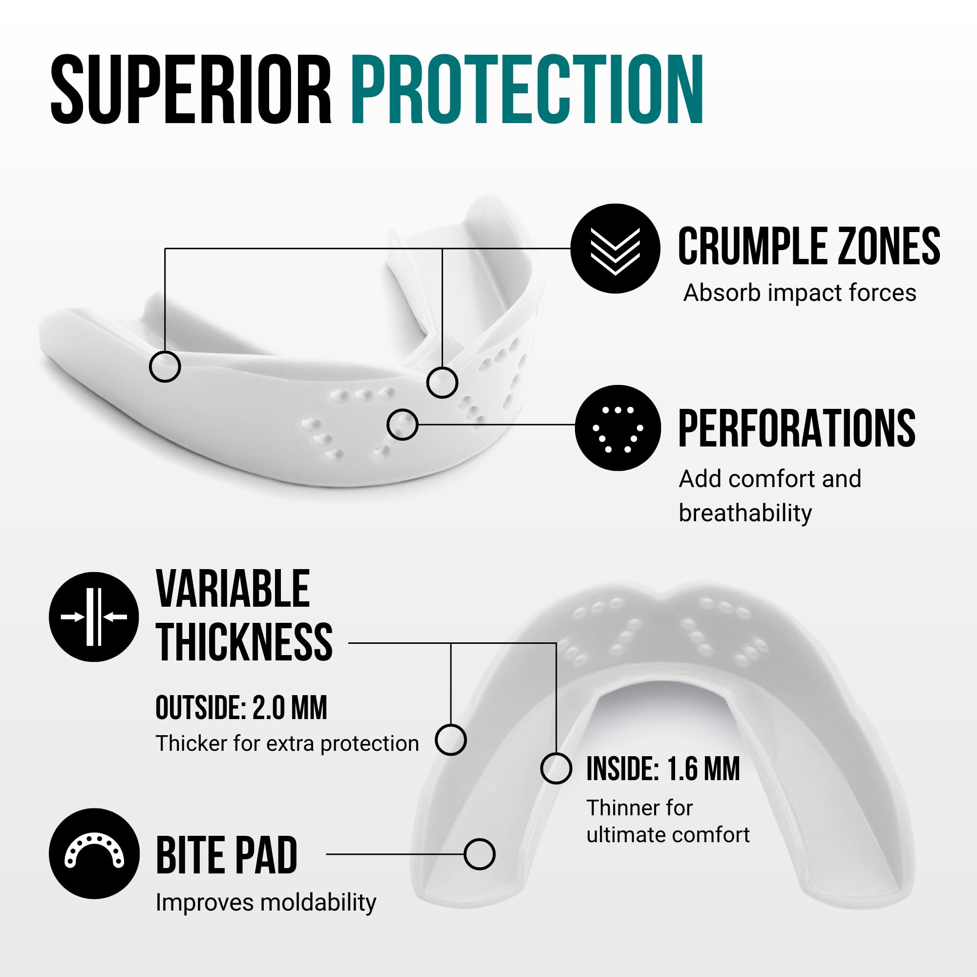 SISU Mouthguards SISU 3D mouthguard, Paragengive Unisex-Adulto, Biancaneve, OFSA
