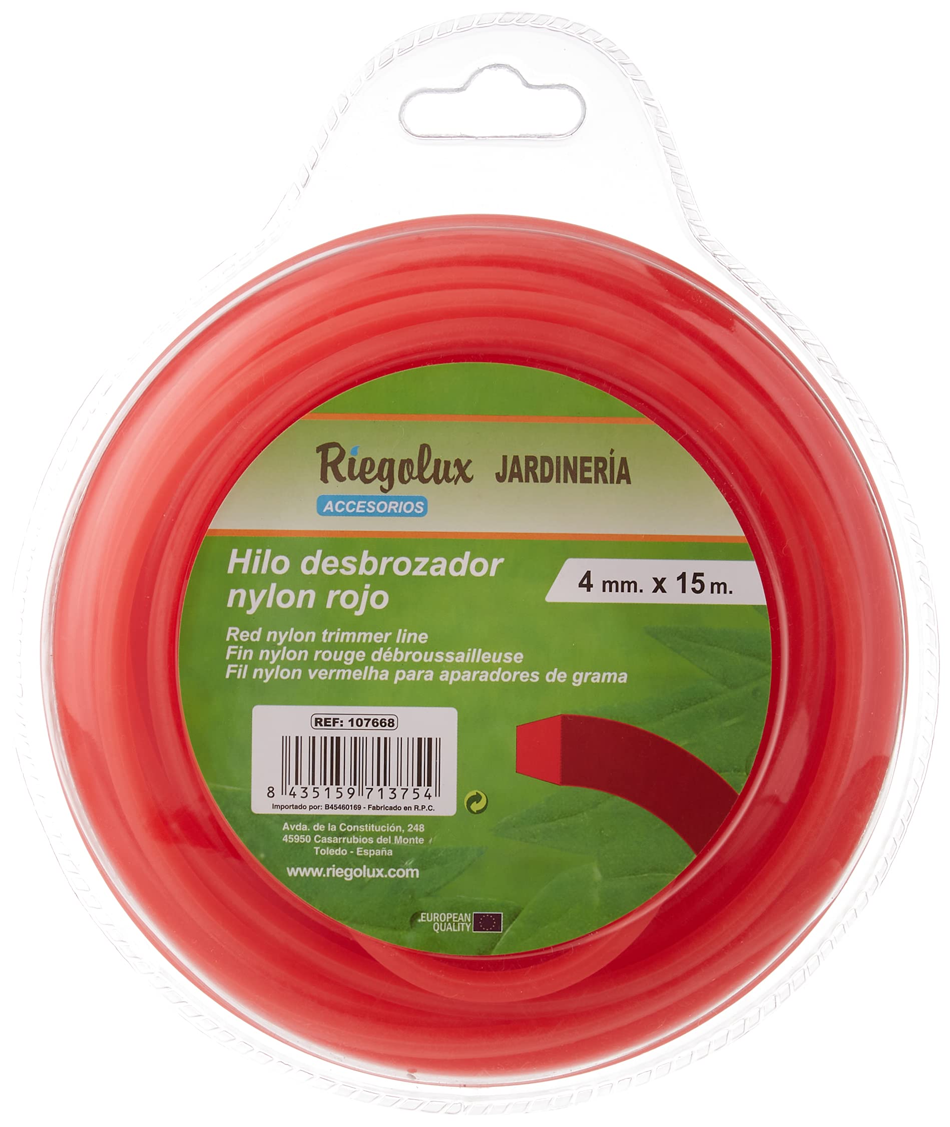 Riegolux 107668 Hilo Desbrozadora Nylon Cuadrada, Rojo, 4 mm x 15 m