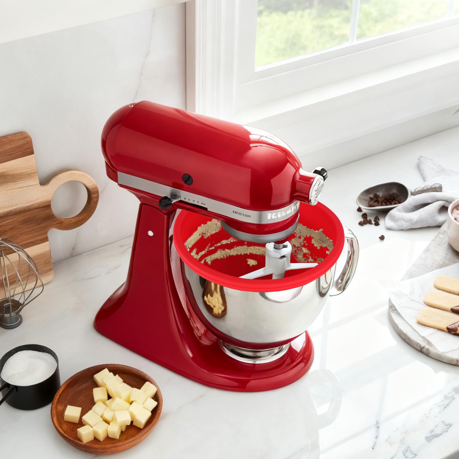 Inserto in Silicone per Ciotola Kitchenaid, Rivestimenti in Silicone per Robot da Cucina Kitchen Aid Mixer TILT-HEAD 4.8L, Ciotole da Mescolare con Coperchi Accessori e Ricambi per KitchenAid (Rosso)
