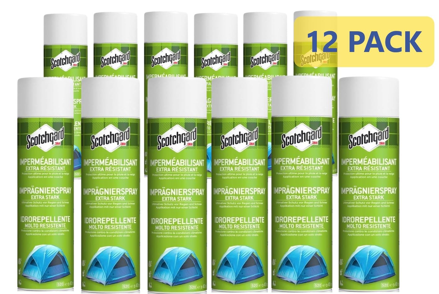 Scotchgard Spray Imperméabilisant Extra Résistant, 12 x 400ml - Idéal pour Proteger les Tentes, Sacs à dos, Vêtements d'extérieur, Équipements Sportifs