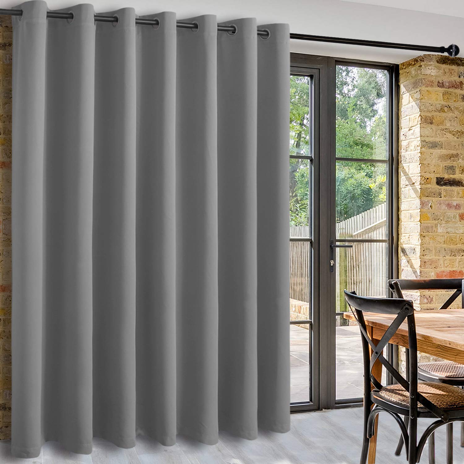 DWCN Total Privacy Room Divider Blackout Curtain - Thermal Curtains for Patio Door, Living Room, Bedroom Partition and Shared Office Space, 1 Grommet Curtain Panel, 10ft Wide x 8ft Tall, Light Grey — image 1