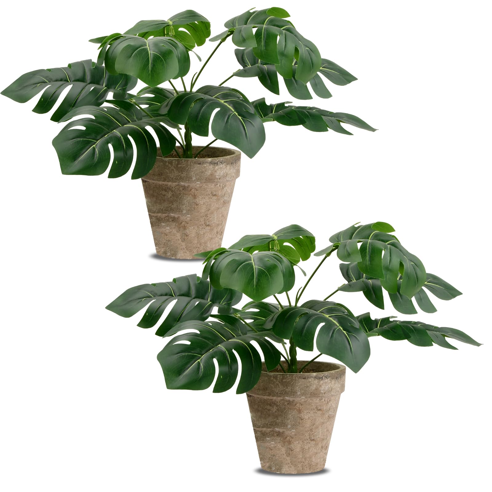 wangjiangda 2 Piezas Plantas Artificiales de 33cm, Plantas en Maceta con Hojas Traseras de Tortuga, Plantas en Maceta para Decoración Interior del Hogar