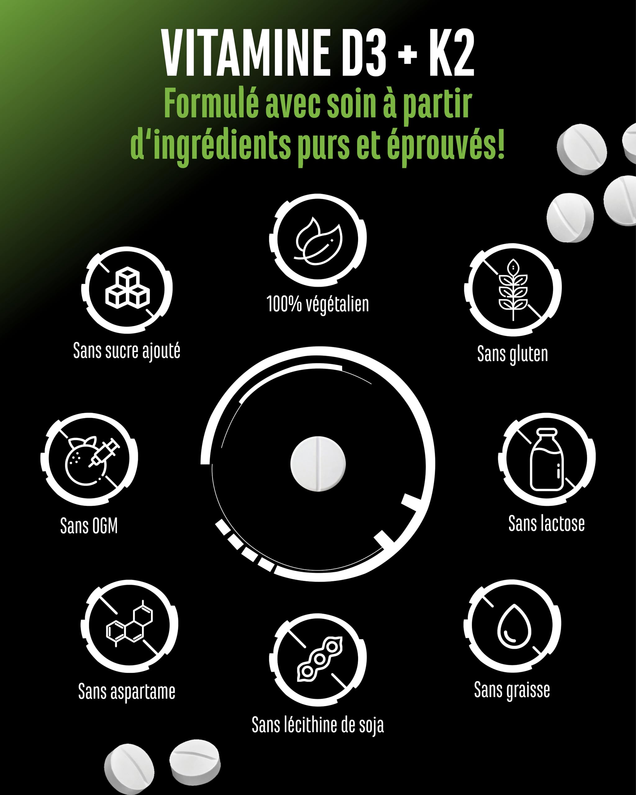 Vitamine D3 + K2 Depot - 180 comprimés avec 5000 UI de D3 + 200 mcg de K2 (MK7) - qualité premium : K2VITAL® de Kappa - 99,7% All-Trans K2-MK7 - végan, fortement dosé, sans additifs inutiles