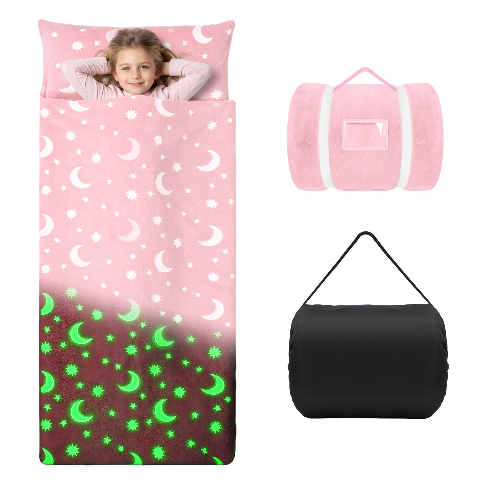 Kids Nap Mat Glow In The Dark with Pillow Luminous Portable Sleeping Bag