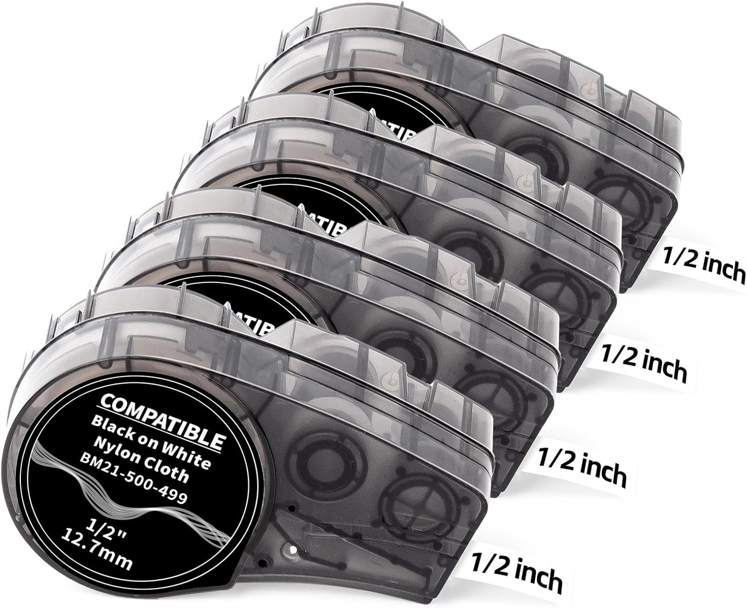 Labelife 4-Pack Replace for M21-500-499 Black on White Nylon Cloth 1/2 Inch Label Tape, Work with M-210, M-211, BMP21 Plus, BMP21 LAB Label Printer, for Wire, Cable and General ID Labeling