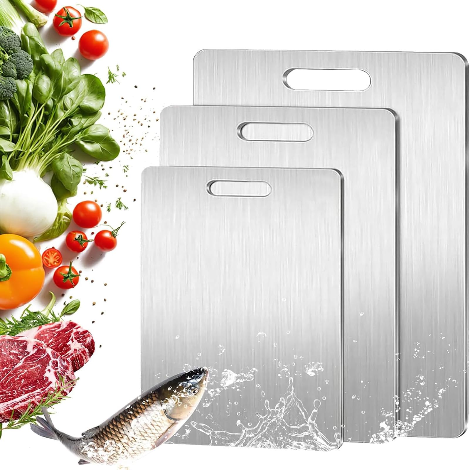 3 Stück Titan Schneidebrett, Titanium Cutting Board, Schneidbretter Edelstahl, Doppelseitiges Lebensmittel Grade Schneidebrett, Schneidbrett Set, Für Fleisch, Brot, Gemüse & Obst