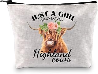 Highland Cow Makeup Bag Highland Cow Lover Gift Farm Girl Just a Girl Who Loves Highland Cows Zipper Pouch (WHO LOVES Highland cows)