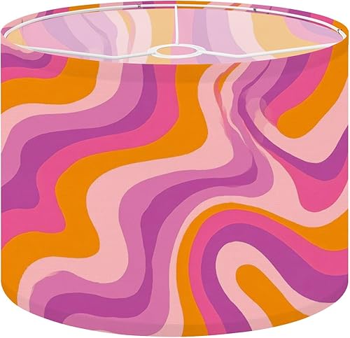 Drum Lamp Shade Groovy Waves Seamless Psychedelic Abstract Curved 1970s Hippie Retro Lampshade for Floor Lamps Table Lamps Pendant Light 11"x8.9"
