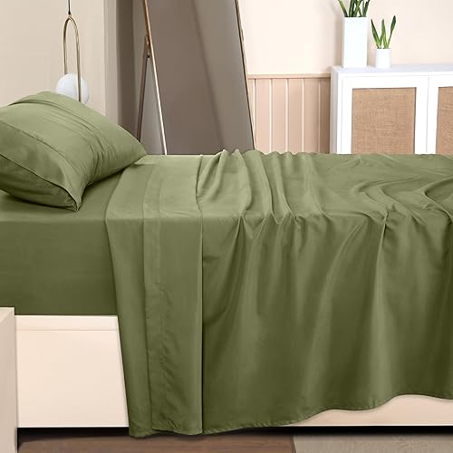 Miniatura 7 de Utopia Bedding Juego de sábanas de 3 piezas, microfibra cepillada, resistente al encogimiento y a la decoloración, fácil cuidado (individual, oliva)