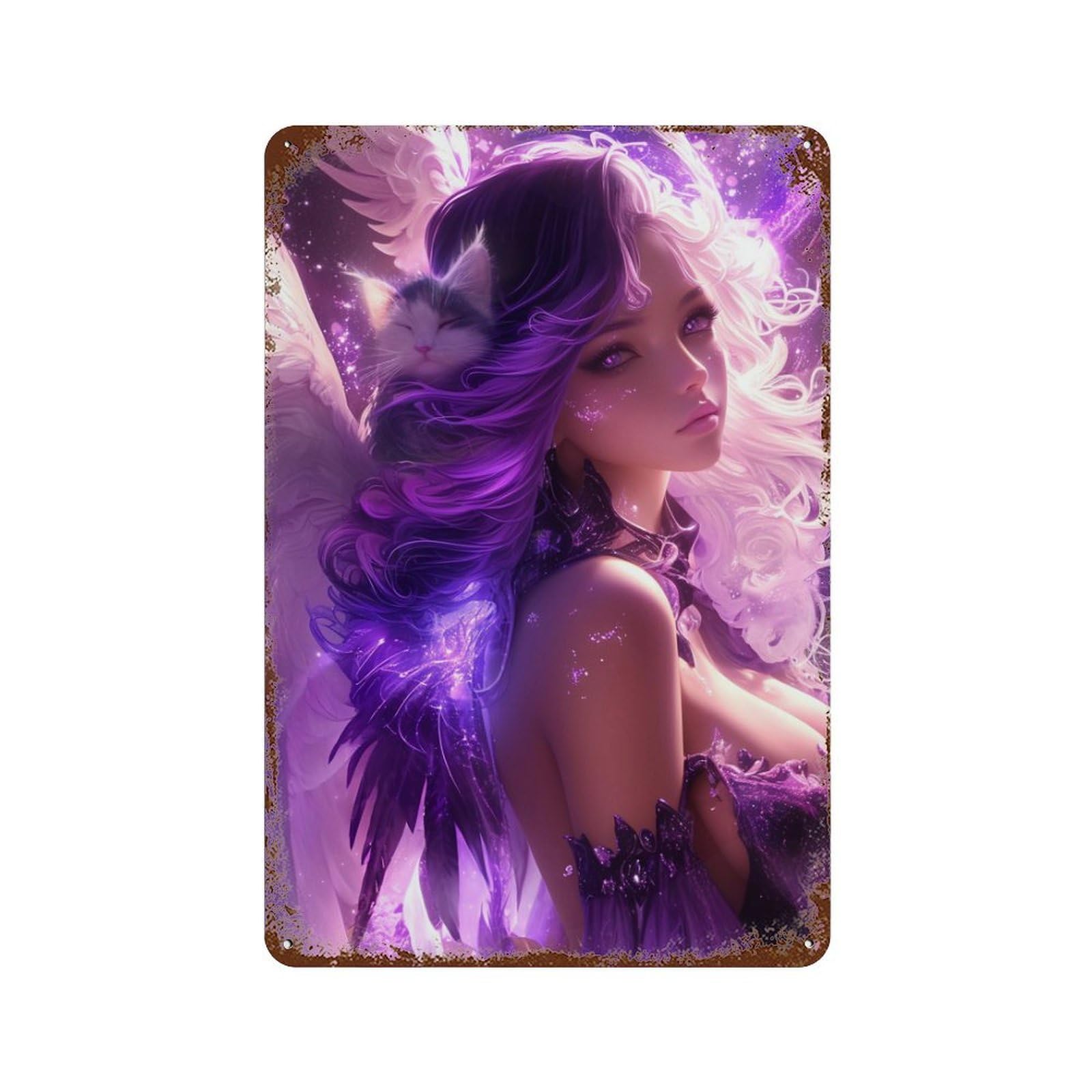 Enchanted Angelic Wings Fantasy Artwork Decorative Tin Sign 11.8"x7.9", for Garage, Bar And Workshop Decor, Novelty Wall Decor
