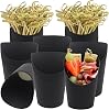BLUE TOP[30 PCS Charcuterie Black Cups100 PCS Babmoo knot Picks Value Set,14 OZ Black Appetizer Cups &4.7inch Bamboo Food skewers for Appetizers and Drinks For Valentines Day