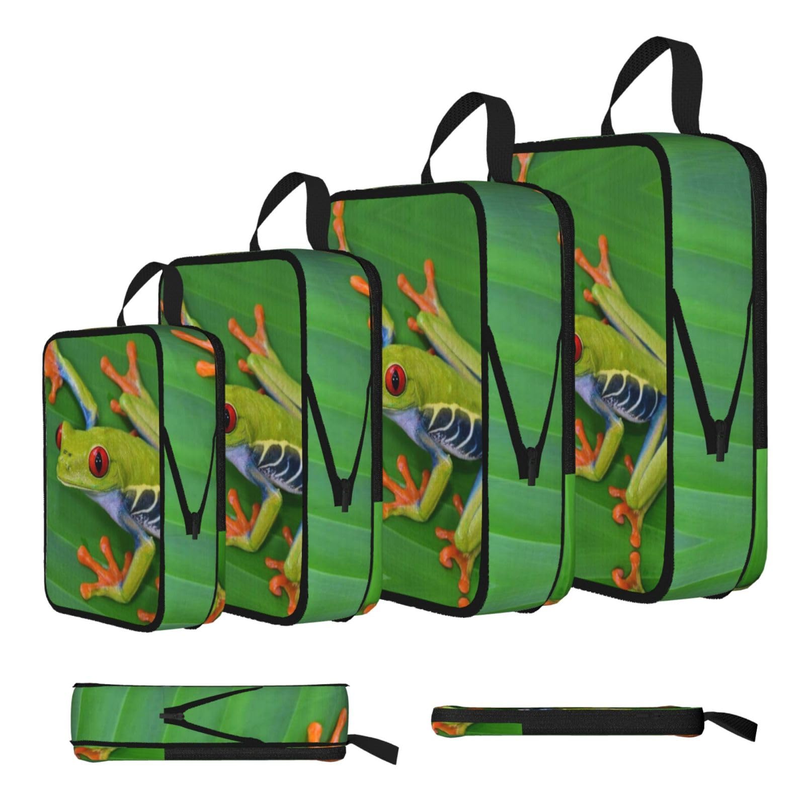 Esnaiuvcd Black Animal Frog Leaf Leaves Print 4 Set Compression Packing Cubes For Suitcases,Expandable Storage Bags Organizers
