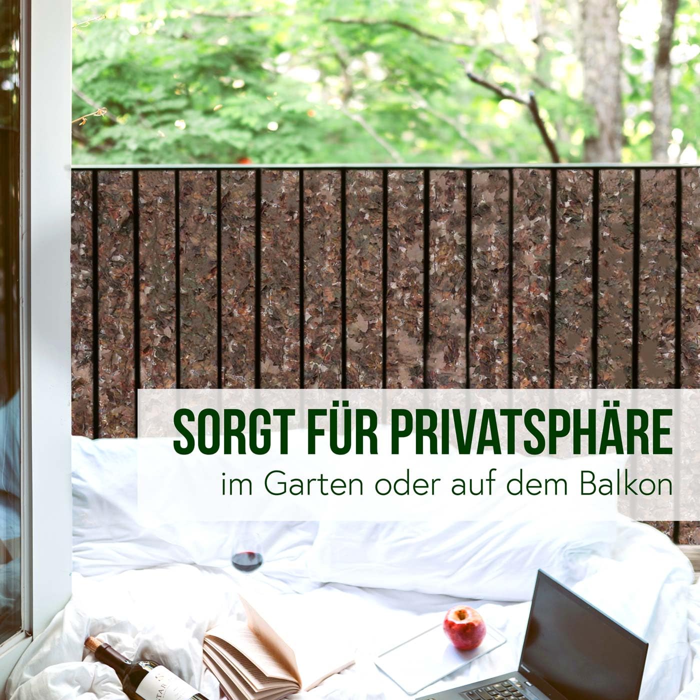 Mendler osłona na balkon N77, osłona przeciwsłoneczna i przeciwwietrzna na balkon, taras, płot - 300x150cm klon brązowy