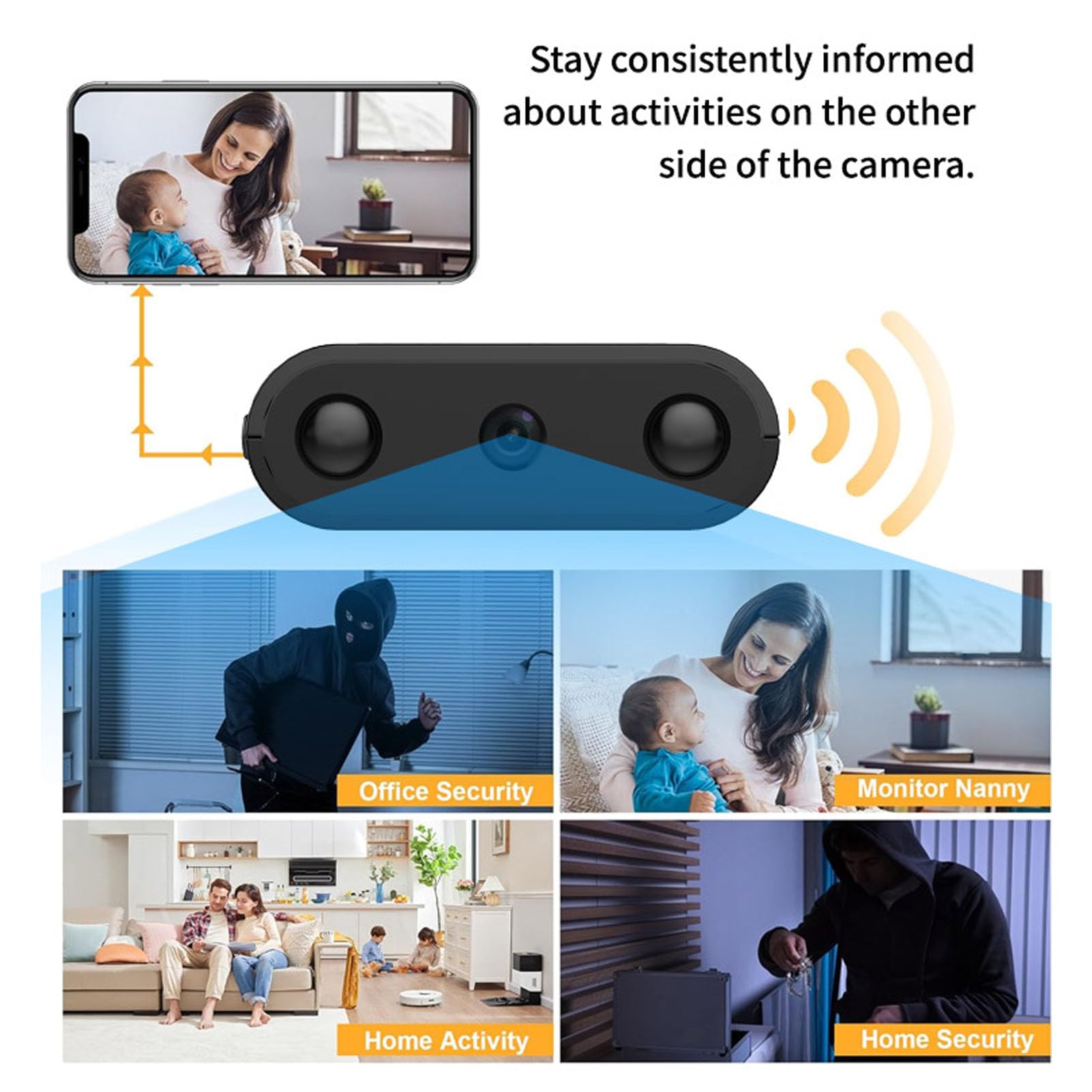 SENECESLI Caméra de sécurité WiFi, Caméra de Surveillance HD 1080P, Détection de Mouvement avec Microphone intégré, Caméra Intérieure USB pour Chien de Compagnie, Nounou, Surveillance de