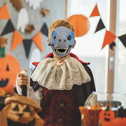 Miniatura 5 de Firlar Máscara de dinosaurio con mandíbula móvil máscara de Halloween máscara de látex tiranosaurio Rex máscara de cabeza de dinosaurio para cosplay