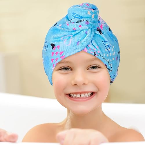 Vista 105 de Basumee Toalla de microfibra para el cabello para niños, paquete de 2 toallas de pelo de secado rápido con turbantes para cabello húmedo, toalla