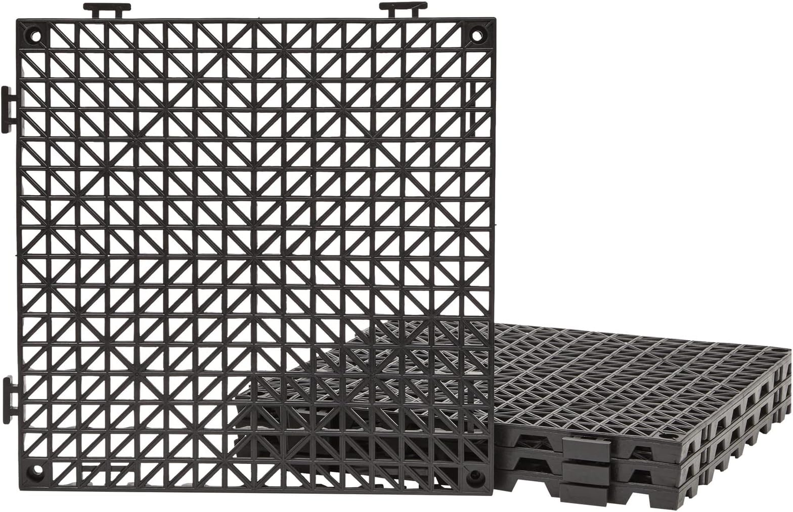 4 Pack Interlocking Rubber Floor Tiles, 12x12 in Mat for Shower Bathroom Pool Patio (Black)