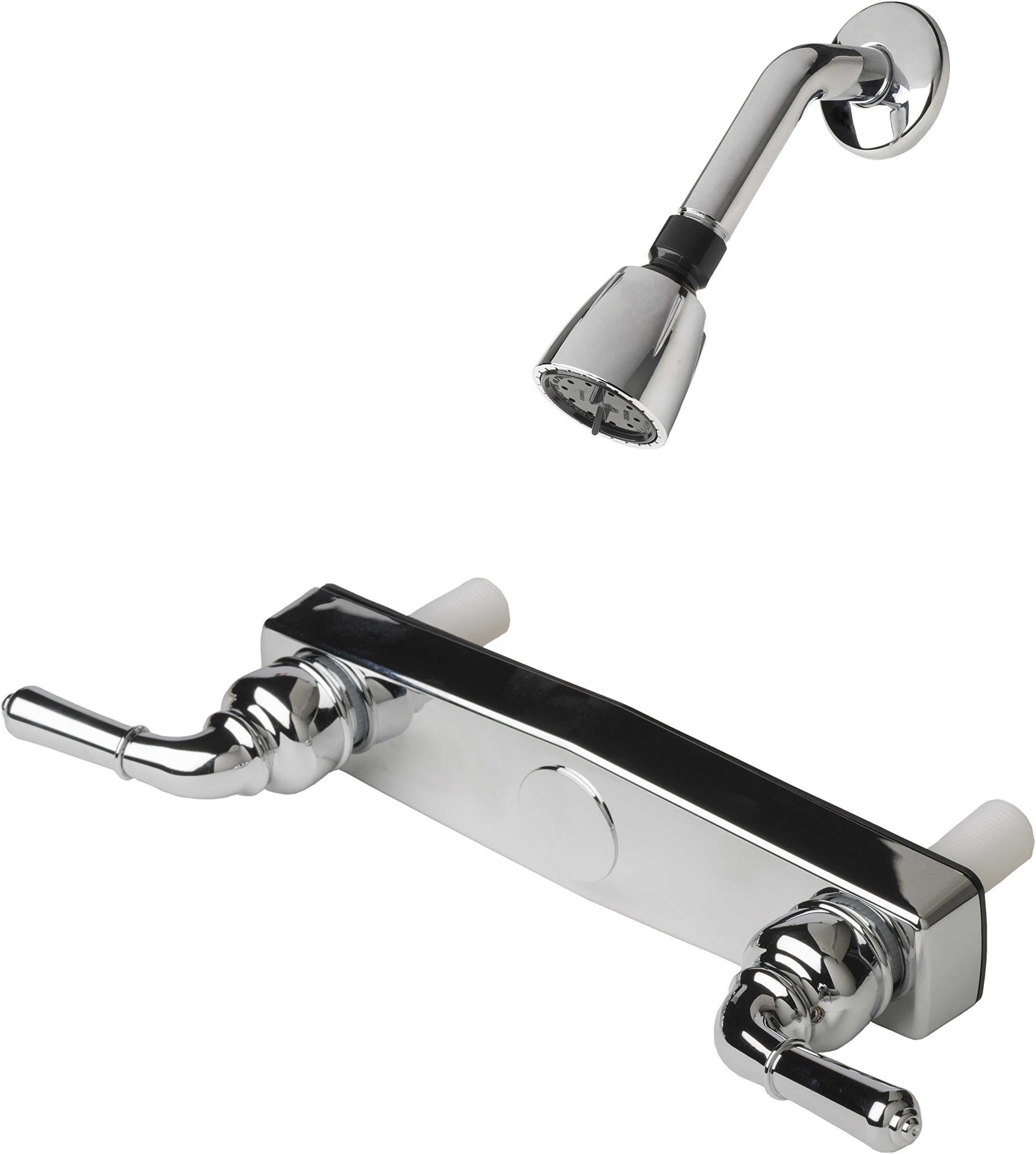 Laguna Brass 3320CP/4010CP Mobile Home Non-Metallic Two Handle 8" Shower Faucet Valve with Matching Shower Head/Arm/Flange Chrome Finish