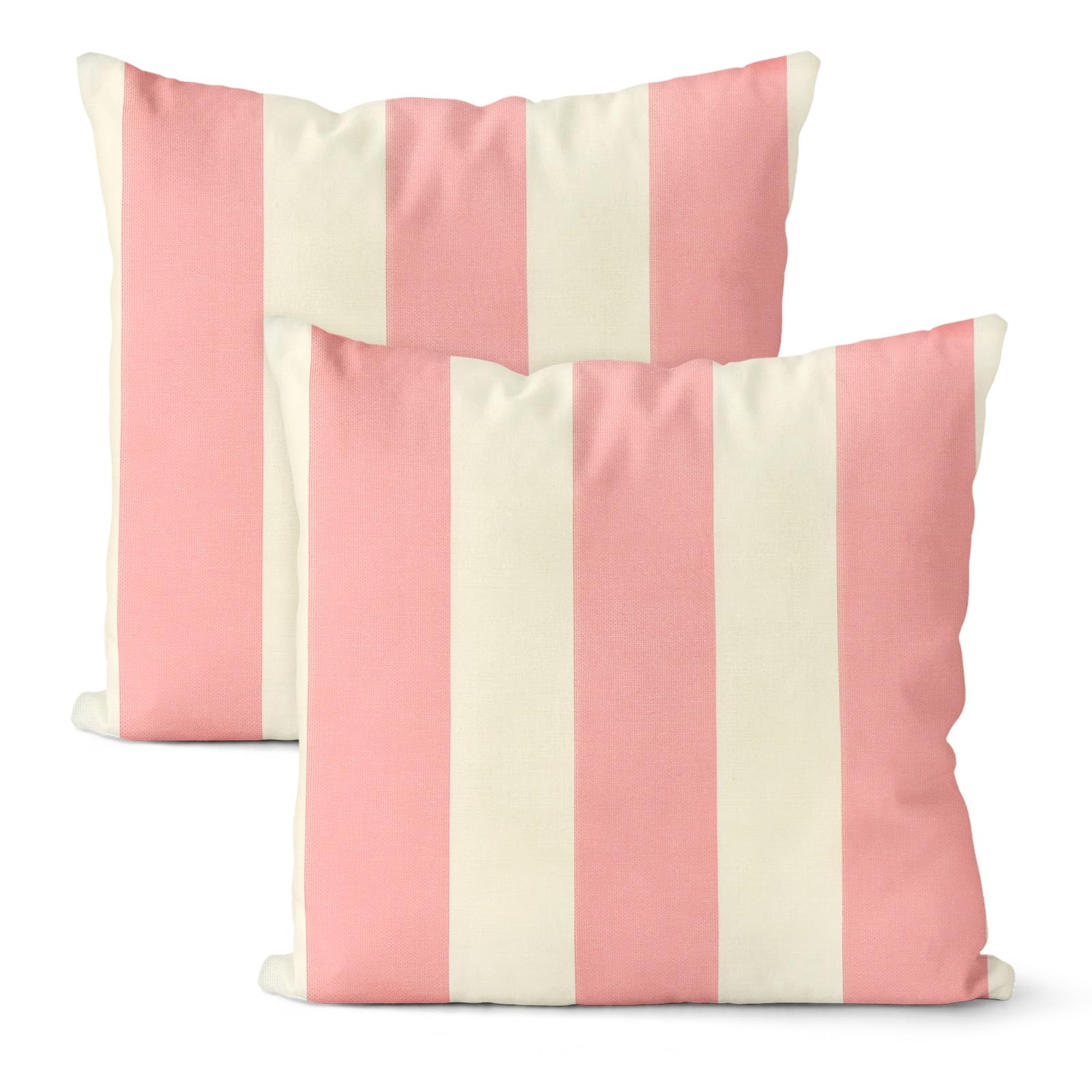 M METERXITY 2-Pack Outdoor Waterproof Throw Pillow Cover, 16x16 Inch Linen Striped Decorative Cushion Cover for Patio/Balcony/Garden, Water Resistant Pillow Case [Pink]