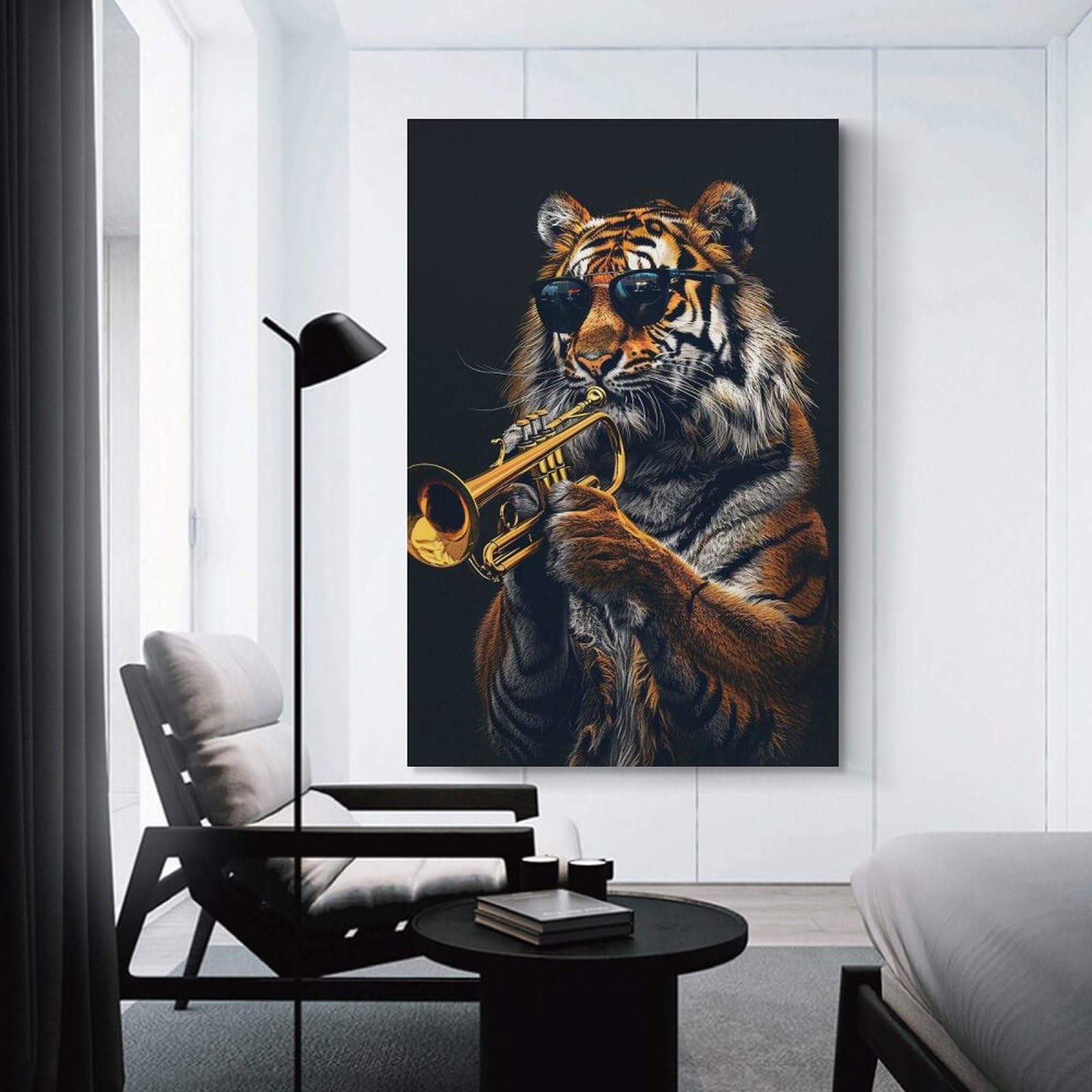 Junmoney Tiger Trumpet Canvas Art Print 20x30inch(50x75cm), for Bedroom Decor, Cosy Corners Or Studios, An Easy Wall Refresh for Bedrooms