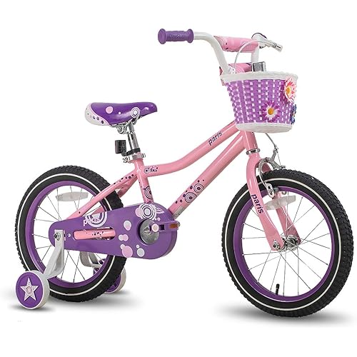 JOYSTAR Paris Girls Bike for Toddlers and Kids 2-9 Years Old, 12 14 16 18 Inch Kids Bike with Training Wheels, Basket and Handbrake, Kids' Children Bicycle