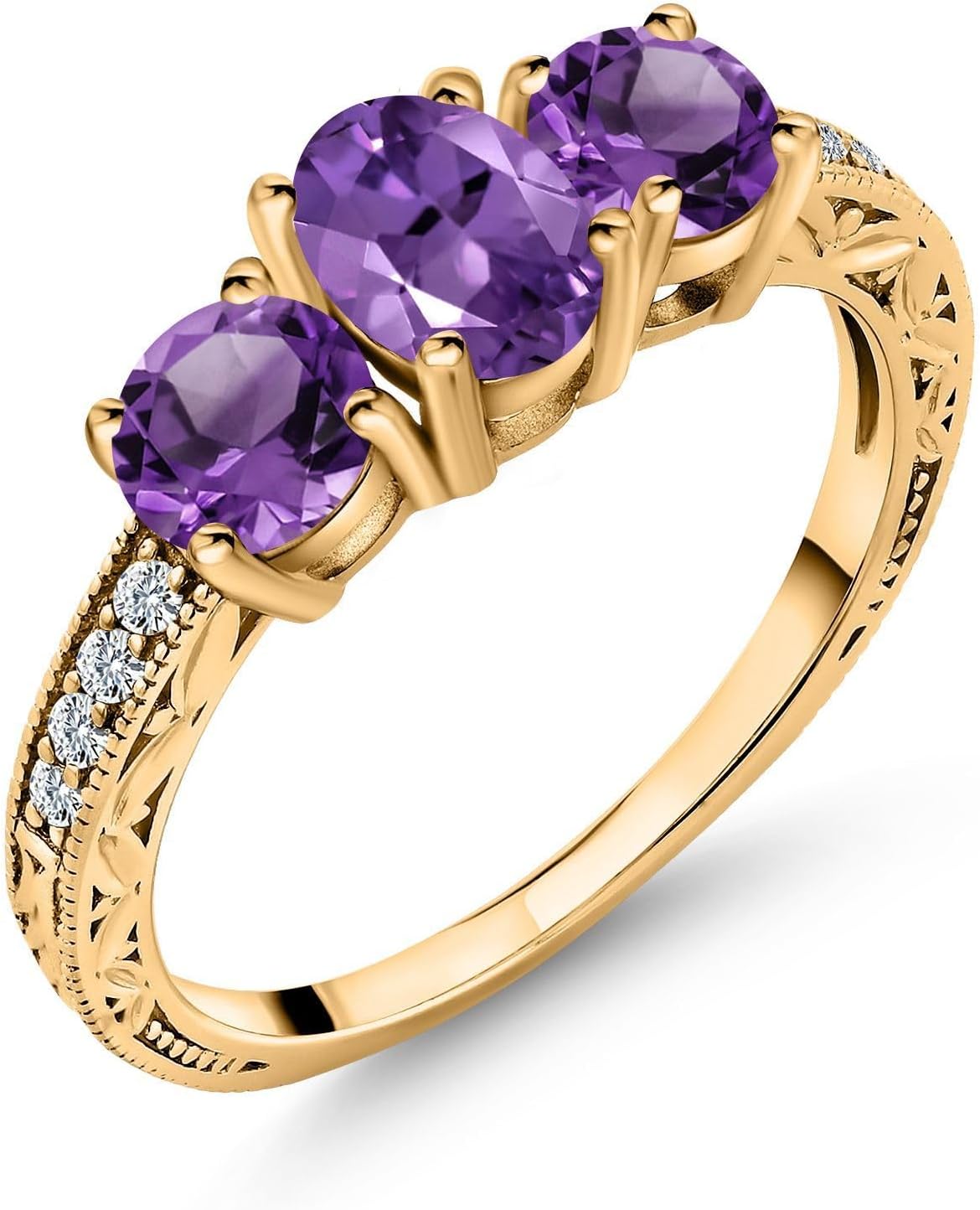 Gem Stone King 18K Yellow Gold Plated Silver Purple Amethyst Ring For Women | 1.78 Cttw | Oval 7X5MM | Gemstone Birthstone | Wedding Engagement Anniversary Promise Ring For Women