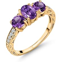 Gem Stone King 1.78 Cttw Purple Amethyst 3-Stone Ring For Women