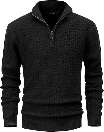 Men's Knitted Jumper Half Zip Warm Fine Knit Textured Jumper Winter Jumper with Stand-Up Collar Long Sleeve Sweatshirt Work Jumper