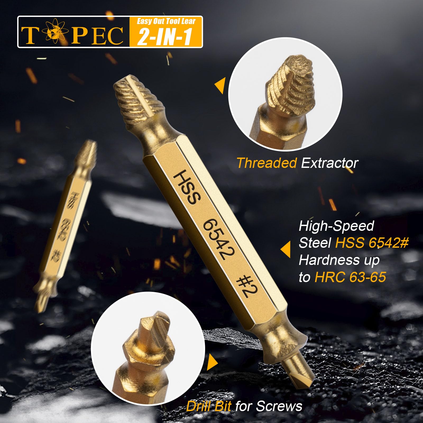 Topec Screw Extractor Set - Remove Stripped Screws -4