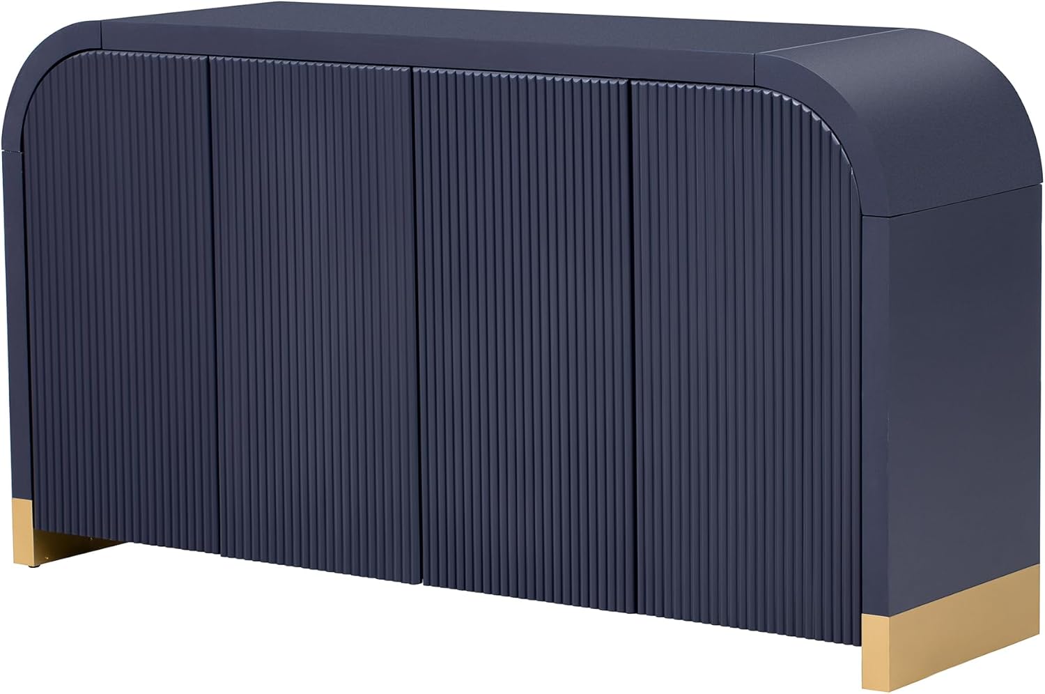 GDFStudio 59.8" Buffet Storage Cabinet with Arched Top & Wavy Door Panels, 4-Door Sideboard Credenza Storage Cabinet, Adjustable Shelves Coffee Bar Kitchen Cabinet Organizer for Living Room, Navy Blue