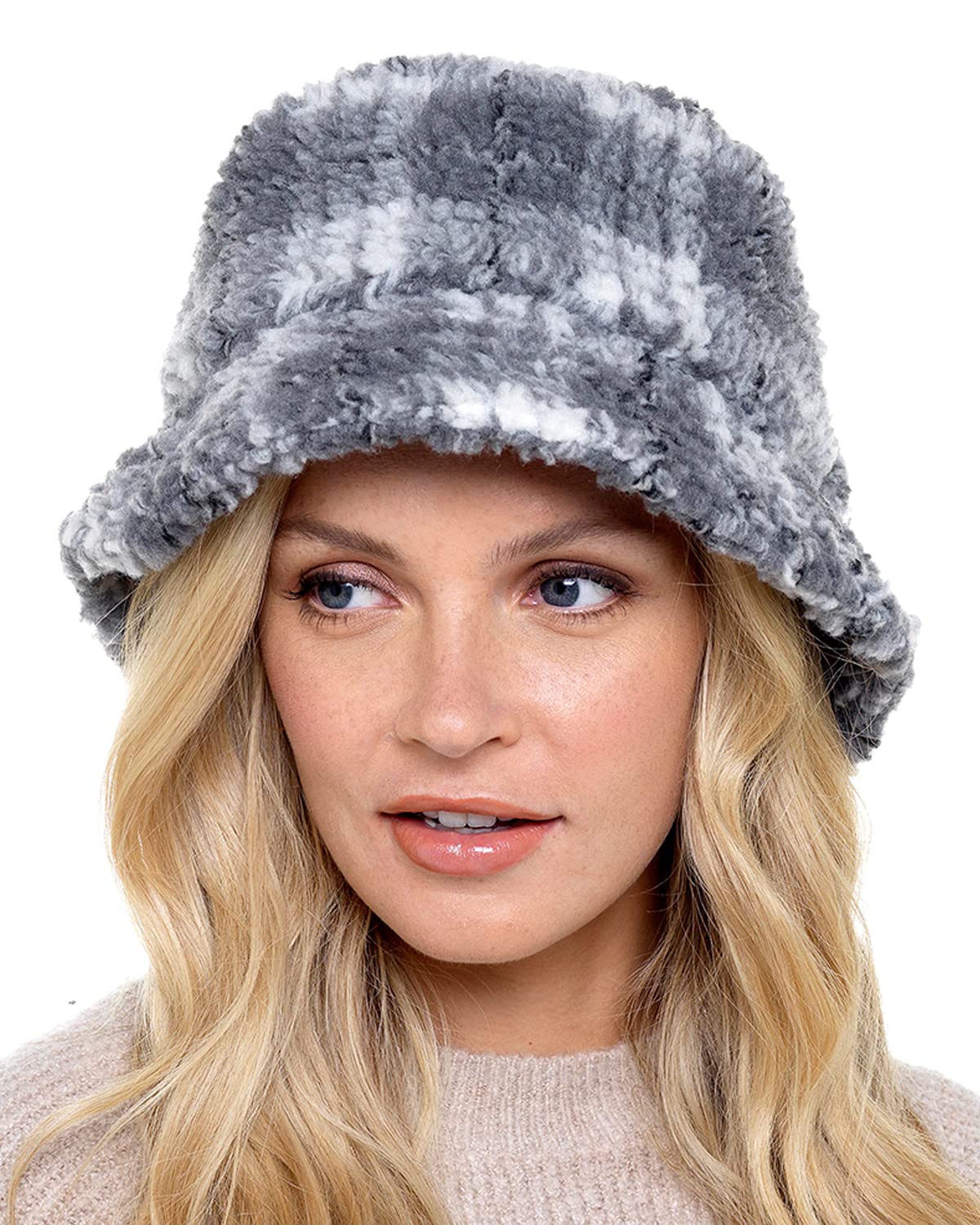 Undercover Ladies Check Borg Bucket Hat GL897 Grey