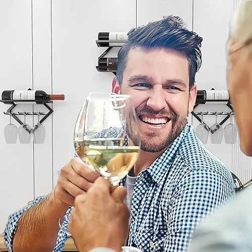 Miniatura 7 de Estante de vino para montar en la pared, 2 unidades, estante plegable para vino colgante con soporte para vidrio, soporte de metal para copa de vino