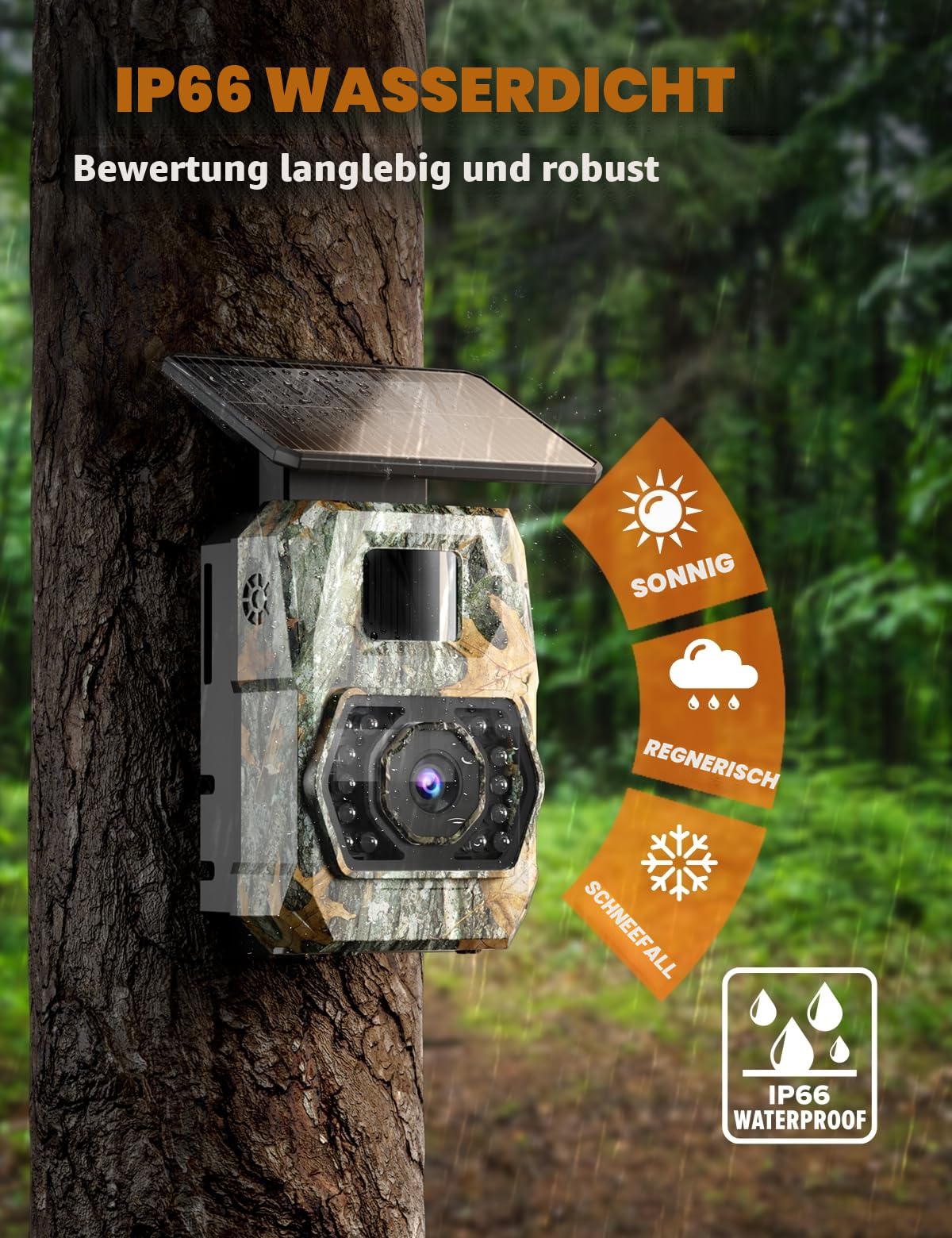 Wildkamera mit Handyübertragung App, 4K 60MP HD Solar WLAN Wildkamera, 5200mAH Akku, Wildtierkamera mit Bewegungsmelder Nachtsicht, 850 nm LED, 0,1s Auslösezeit mit 32GB Speicherkarte,IP66 Wasserdicht