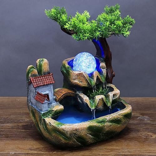Vista 12 de Indoor Waterfall Fountain Tabletop Fountains with LED Lights,with Rolling Ball Atomizer,Lighted Illuminated Waterfall Indoor Small Rockery Desktop