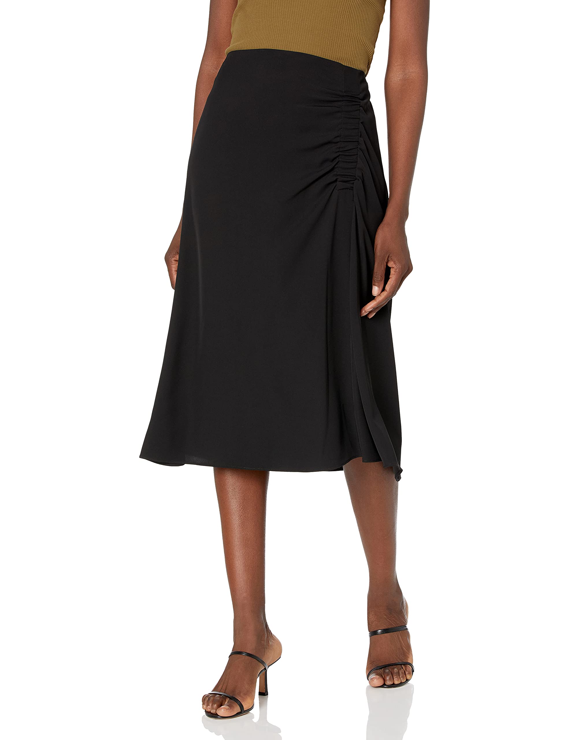 DKNY SPORTSWEAR Women's Pull on Pleated Maxi Skirt, Black with Ruching, 8
